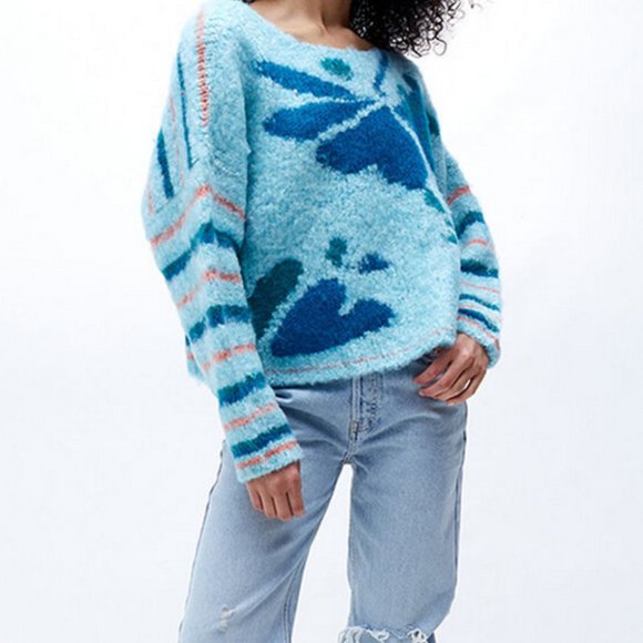 Free People Lily Pullover Sweater in Mosaic Sky Combo Size S NWT - Picture 3 of 13